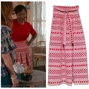 Antonio Melani Belted High Waisted Maxi Skirt Cherry Blossom Red White 0